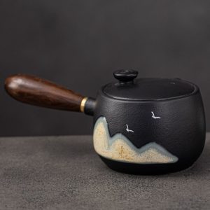 Japanische Kyusu Teekanne schwarzer Keramik und Design 320ml