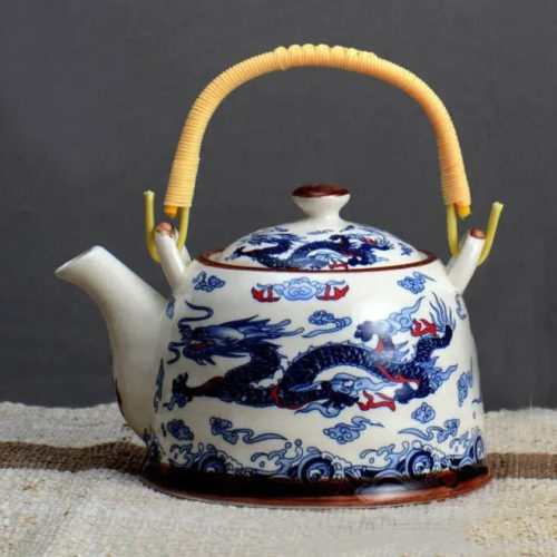 Chinesische Teekanne Porzellan mit blauem Drachen 900ml